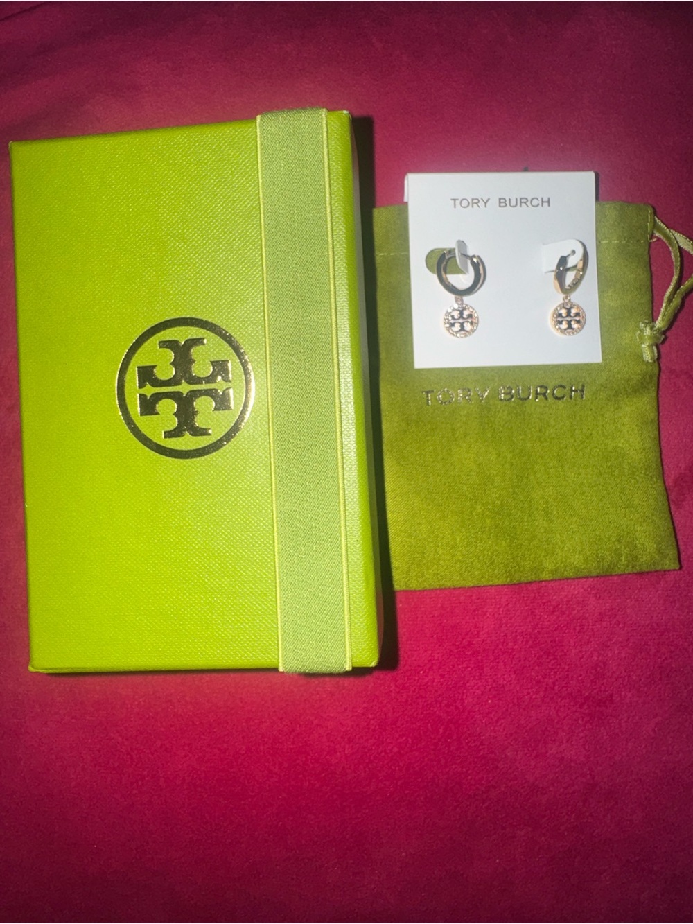 Tory Burch Miller Pavé Huggie Hoop Earrings Gold - New In Box With Dust bag